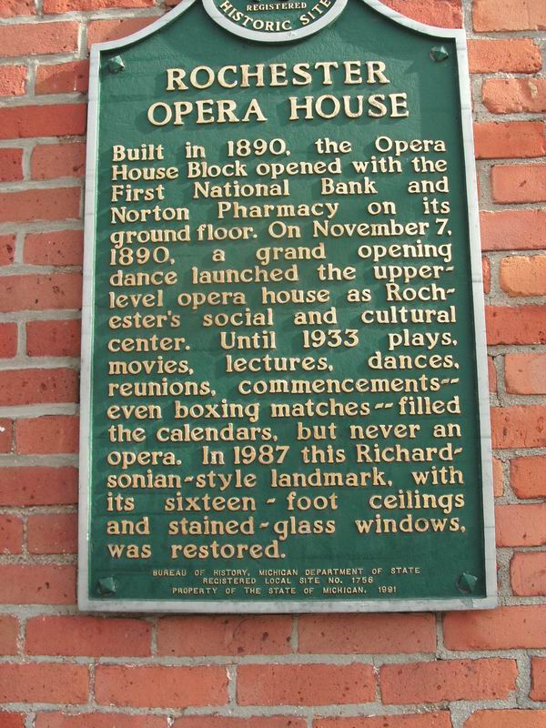 Rochester Opera House - Historical Plaque From James Thompson
